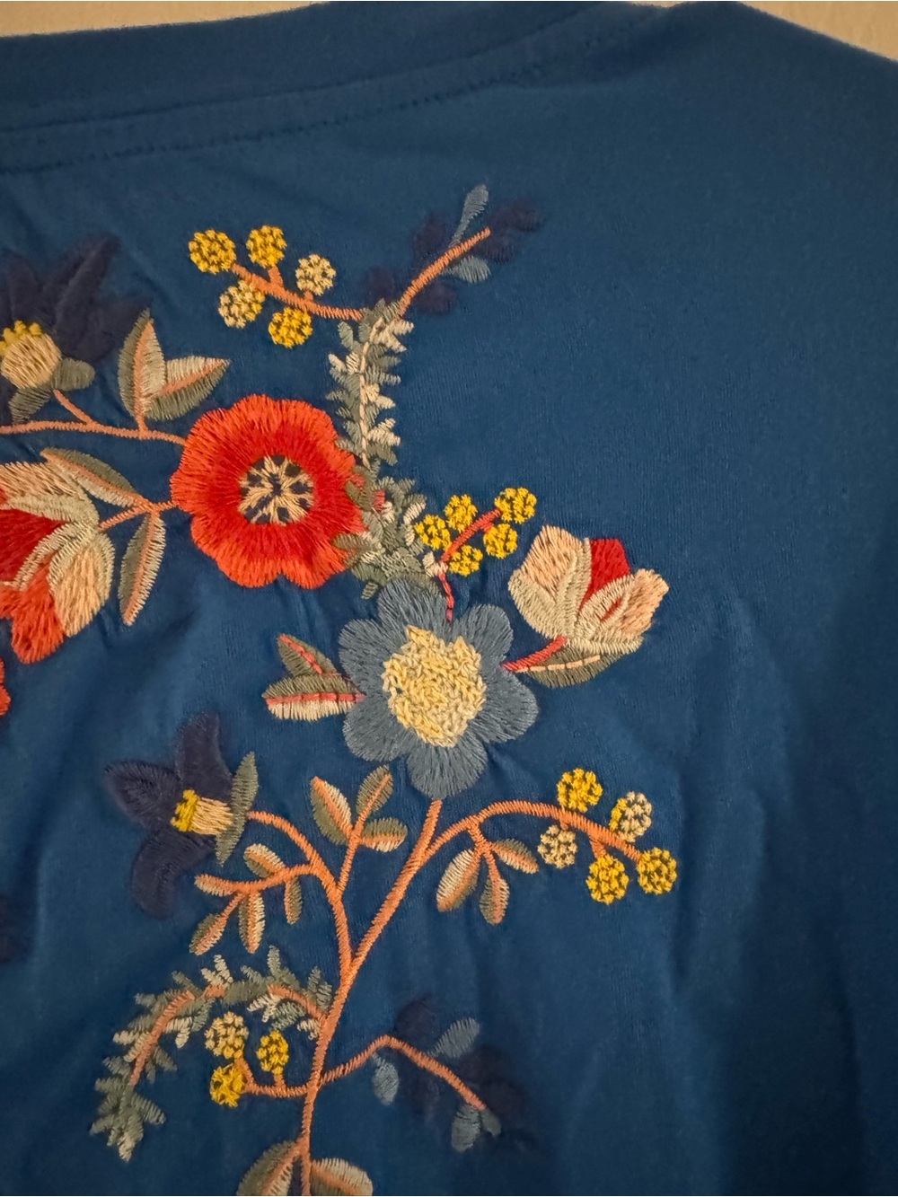 Johnny Was Royal Blue Embroidered Floral Long-Sleeve Top - Picture 4 of 4